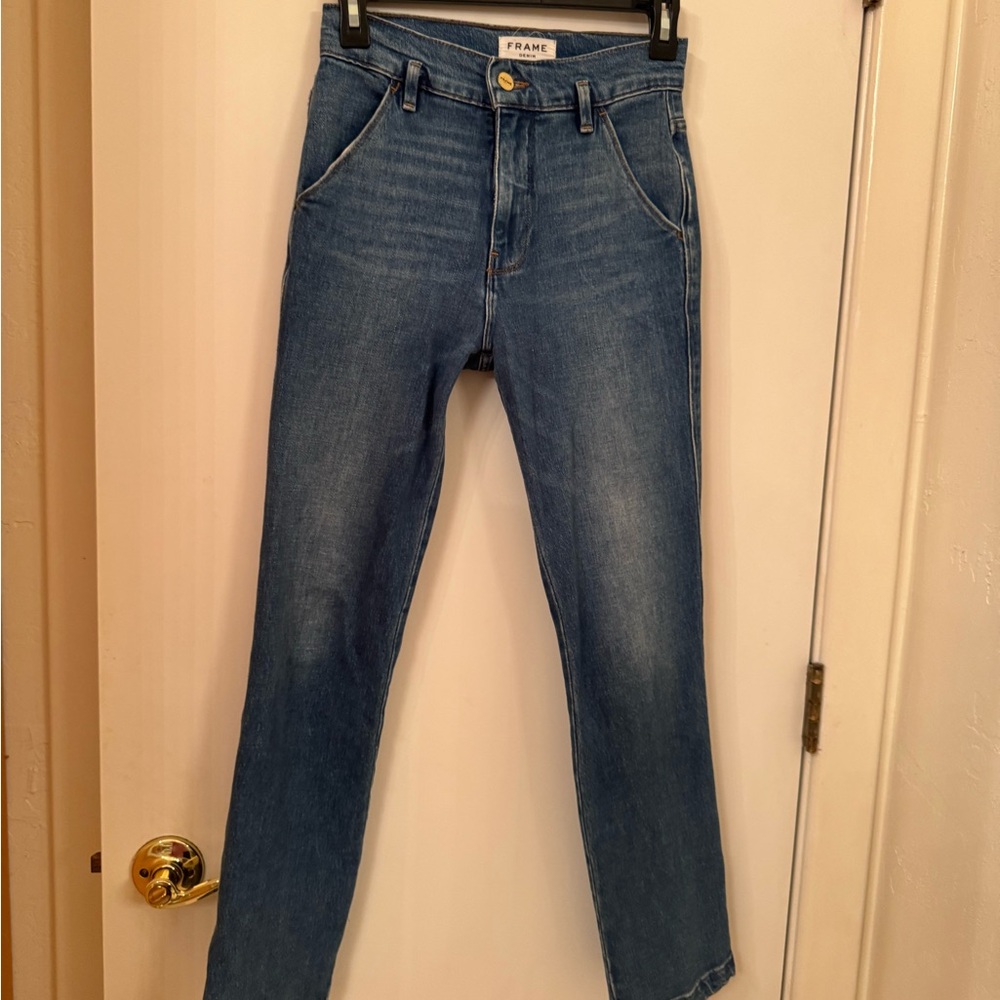 FRAME Denim High Rise Skinny-Straight Jeans – Size 24 – Medium Wash